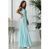 Dlhé spoločenské mentolové šaty na tenké ramienka
