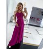 Dlhé purpurové spoločenské šaty s čipkou a kamienkami