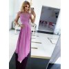 Dlhé ružovo-fialové spoločenské šaty s vyšívanou čipkou