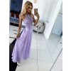 Dlhé spoločenské fialové šaty s prekríženými ramienkami