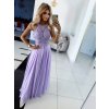 Dlhé spoločenské fialové šaty s prekríženými ramienkami