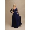 Dlhé spoločenské tmavomodré šaty s rukávmi