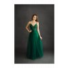 Dlhé spoločenské zelené šaty na ramienka