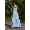 Dlhé spoločenské bledomodré šaty na tenké ramienka