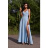 Dlhé spoločenské bledomodré šaty na tenké ramienka