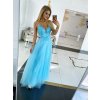 Dlhé spoločenské bledomodré šaty na ramienka