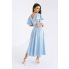Bledomodré midi šaty s volánmi