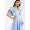 Bledomodré midi šaty s volánmi