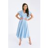Bledomodré midi šaty s volánmi
