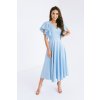 Bledomodré midi šaty s volánmi