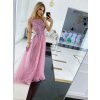 Dlhé spoločenské ružové šaty s kamienkami