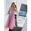 Dlhé spoločenské ružové šaty s kamienkami