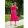Fuchsiové midi šaty s volánom