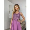 Dlhé spoločenské ružovo-fialové šaty s čipkou a kamienkami