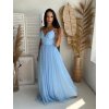 Dlhé spoločenské bledomodré šaty s tylom