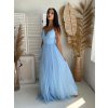Dlhé spoločenské bledomodré šaty s tylom