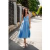 Bledomodré midi šaty s tylom