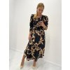 Čierne saténové midi šaty so vzorom