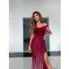 Dlhé spoločenské bordové priliehavé šaty s flitrami