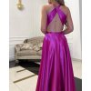 Dlhé spoločenské purpurové saténové šaty