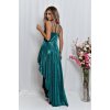 Dlhé spoločenské smaragdové trblietavé šaty s asymetrickou sukňou