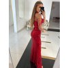 Dlhé spoločenské červené šaty s flitrami