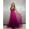 Dlhé spoločenské purpurové šaty s tylovou sukňou