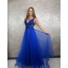 Dlhé spoločenské kráľovsky modré šaty s tylovou sukňou