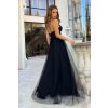 Dlhé spoločenské čierne šaty s tylovou sukňou