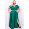 Dlhé spoločenské zelené šaty s volánovým rukávom