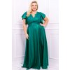 Dlhé spoločenské zelené šaty s volánovým rukávom