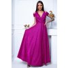 Dlouhé společenské fuchsiovy třpytivé šaty s rozparkem