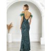 Dlouhé společenské zelené šaty s flitry a peříčky