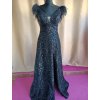Dlhé spoločenské čierne flitrované šaty s pierkami
