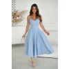 Bledomodré midi šaty na dvojité ramienka