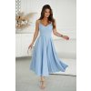 Bledomodré midi šaty na dvojité ramienka