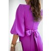 Purpurové midi šaty s puff rukávmi