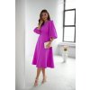 Purpurové midi šaty s puff rukávmi