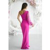 Dlouhé společenské fuchsiové flitrované šaty na jedno rameno