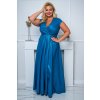 Dlouhé společenské petrolejové šaty s jemným rukávem