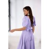 Dlouhé společenské fialové šaty s puff rukávy
