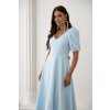 Bledomodré midi šaty s nariasenými rukávmi