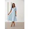 Bledomodré midi šaty s nariasenými rukávmi