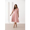 Púdrovo-ružové midi šaty s nariasenými rukávmi