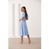 Blankytně modré midi šaty s nařasenými rukávy