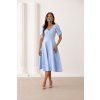 Blankytně modré midi šaty s nařasenými rukávy