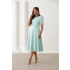 Mentolové midi šaty s puff rukávy