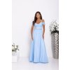 Dlouhé společenské bledě modré tylové šaty se stříbrným pasem