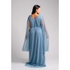 Dlouhé společenské bledě modré lesklé šaty s kamínkovou ozdobou