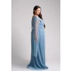 Dlouhé společenské bledě modré lesklé šaty s kamínkovou ozdobou